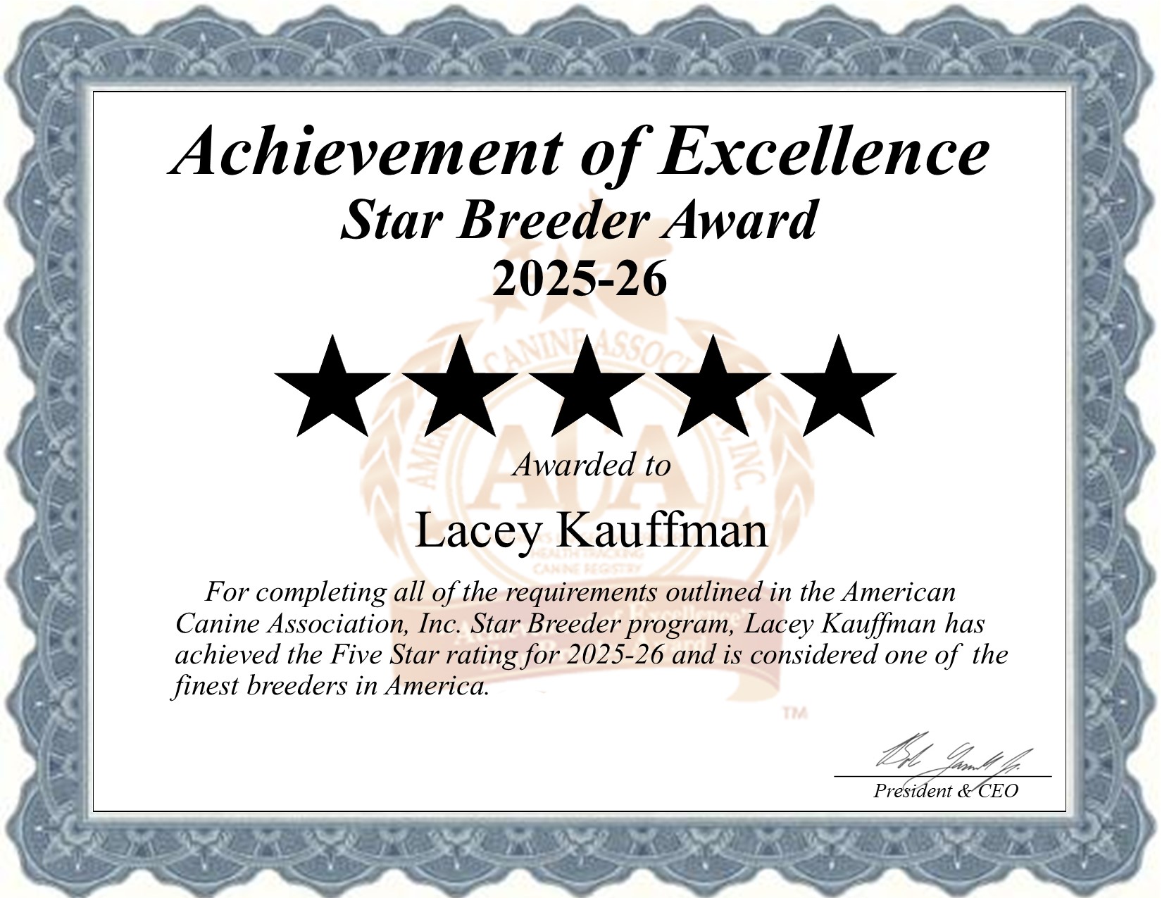 Lacey, Kauffman, dog, breeder, star, certificate, Lacey-Kauffman, Portis, KS, Kansas, puppy, dog, kennels, mill, puppymill, usda, 5-star, aca, ica, registered, French Bulldog